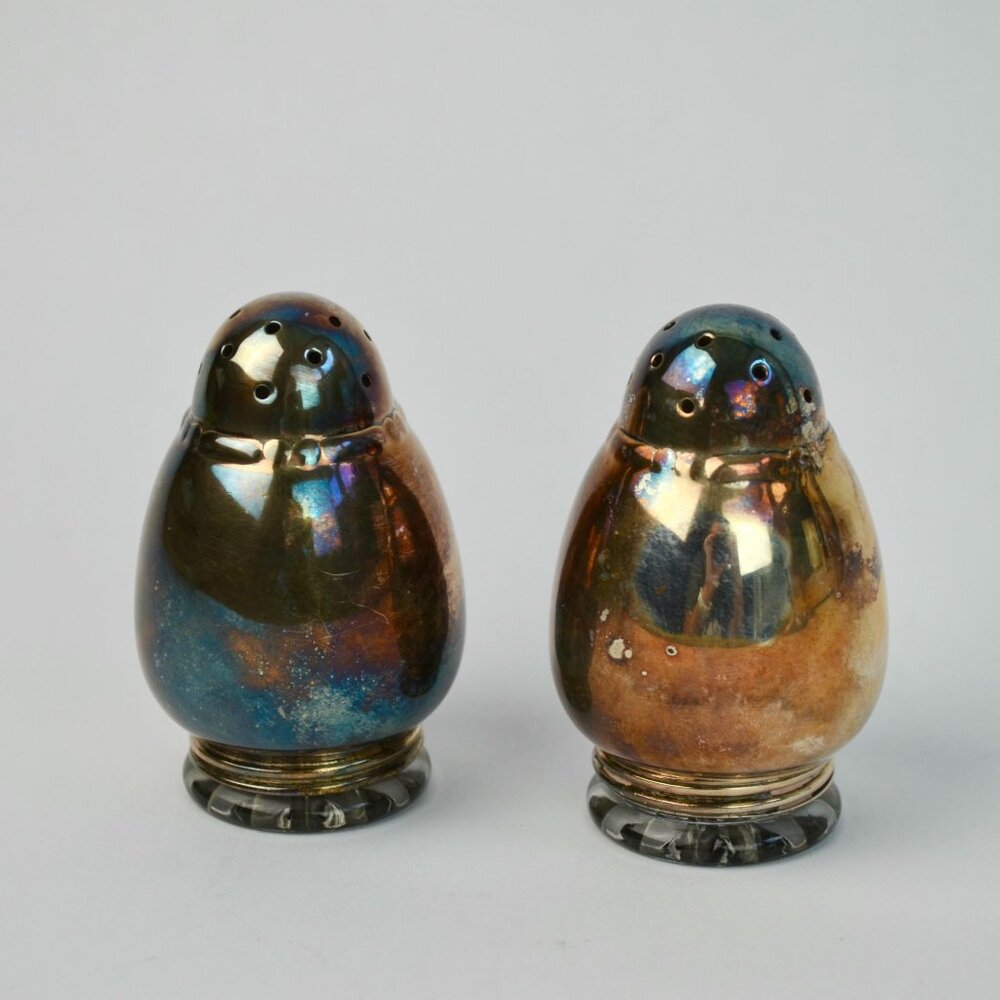 Vintage Silver Plate w/ Glass Inserts Salt & Pepper Shakers Pair